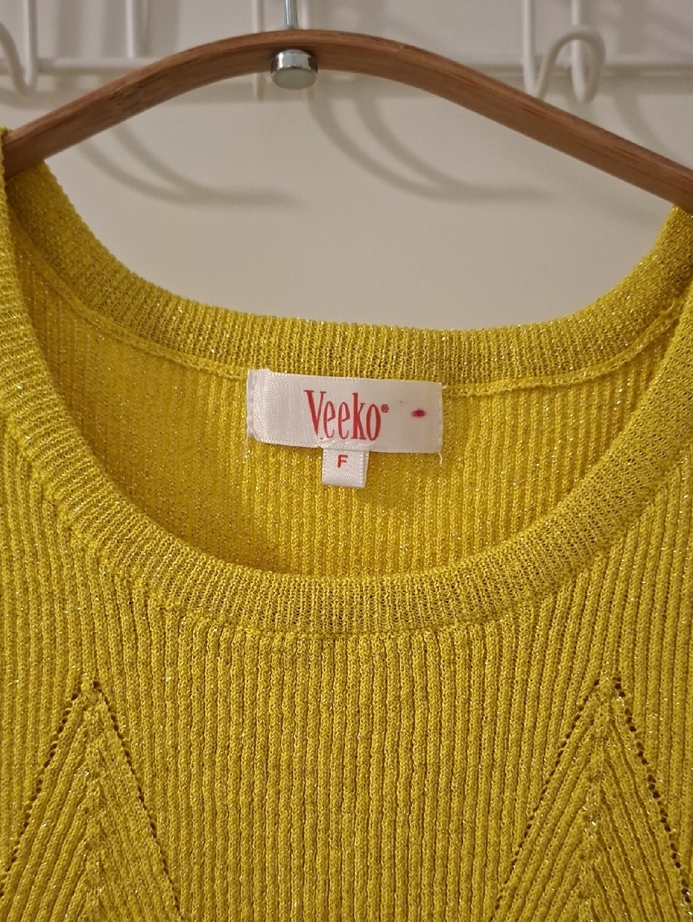Veeko Yellow Short-sleeve Glitter Knit Top with Chevron Detail (Size S) - Picture 2 of 5